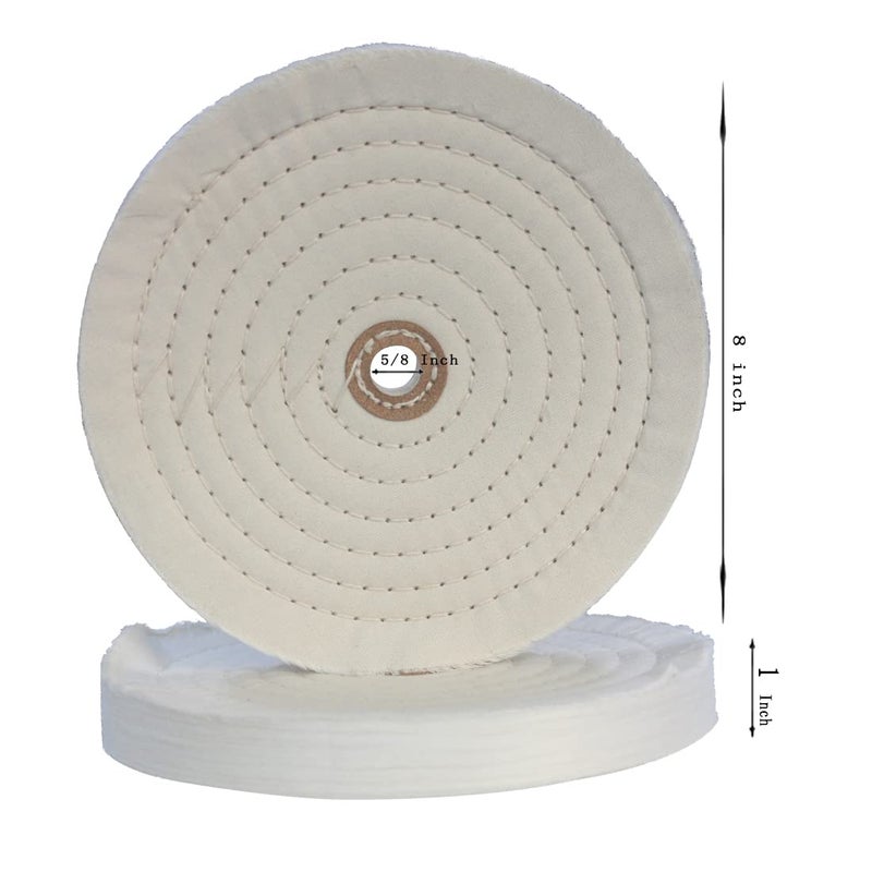 JUNLIXN 2 Pcs Extra Thick 8 Inch Cotton Buffing Wheel 5/8 Inch Arbor Hole Abrasive Cotton Buffing Polishing Wheel for Bench Grinder, Table Grinder (Yellow & White) - Image 2
